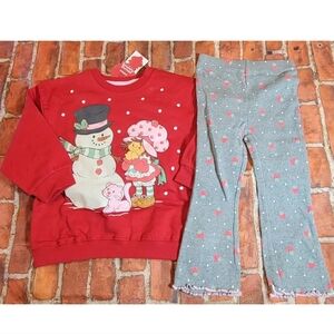 Strawberry Shortcake Girls Outfit Set Christmas Snowman Kitty Nwt Sz 4T